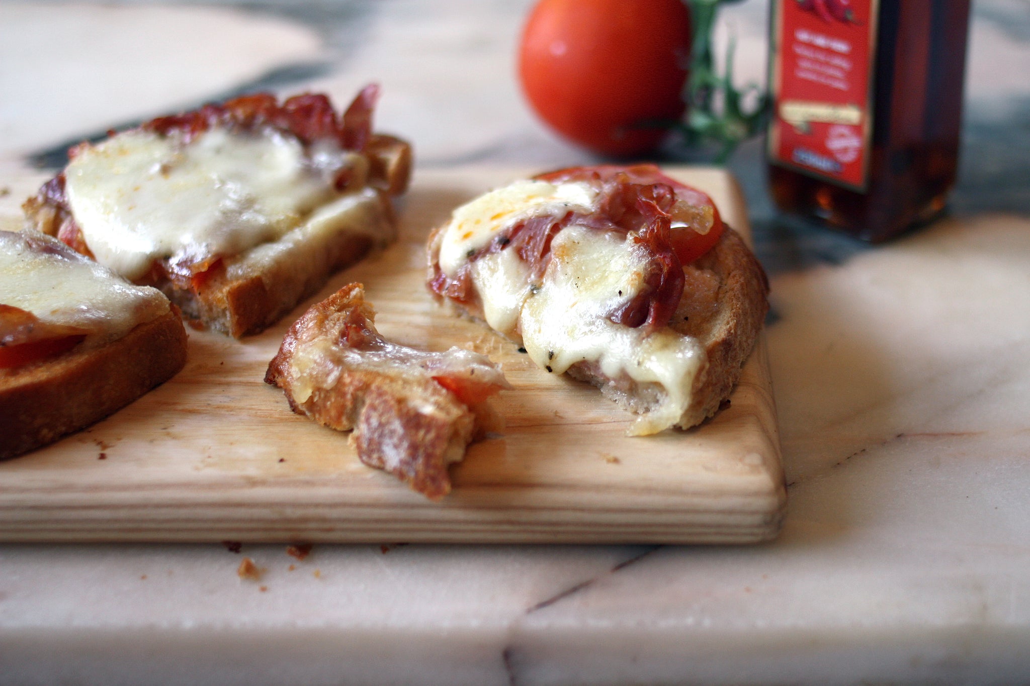 Prosciutto, mozzarella and tomato on toast recipe